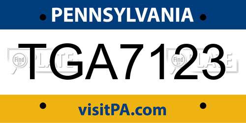 TGA7123 Pennsylvania License Plate