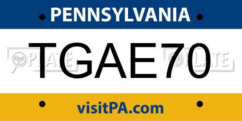 TGAE70 Pennsylvania License Plate