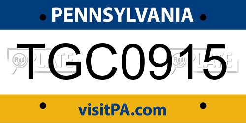 TGC0915 Pennsylvania License Plate