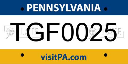 TGF0025 Pennsylvania License Plate