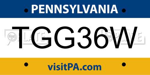TGG36W Pennsylvania License Plate