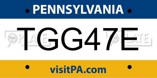 TGG47E Pennsylvania License Plate