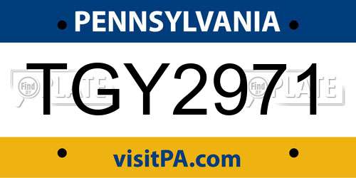 TGY2971 Pennsylvania License Plate
