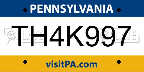 TH4K997 Pennsylvania License Plate