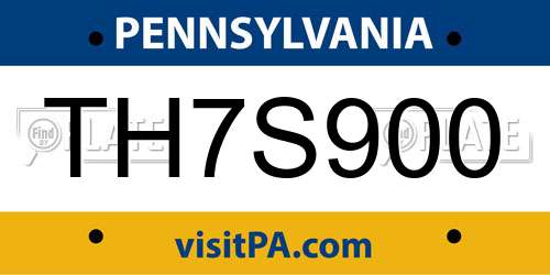 TH7S900 Pennsylvania License Plate