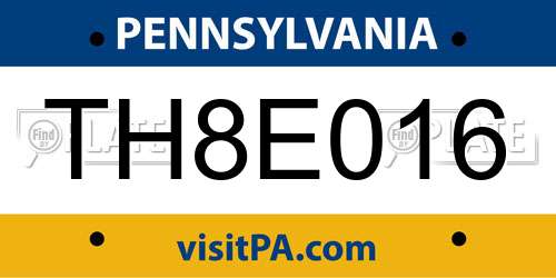 TH8E016 Pennsylvania License Plate