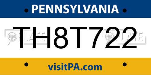 TH8T722 Pennsylvania License Plate