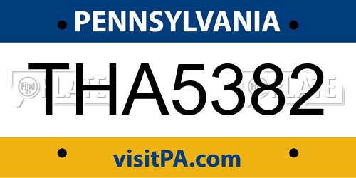 THA5382 Pennsylvania License Plate