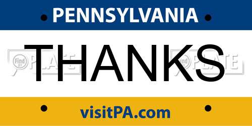 THANKS Pennsylvania License Plate
