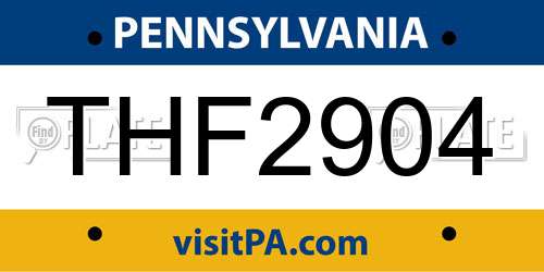 THF2904 Pennsylvania License Plate