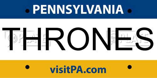 THRONES Pennsylvania License Plate
