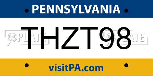 THZT98 Pennsylvania License Plate