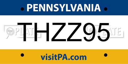 THZZ95 Pennsylvania License Plate