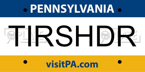 TIRSHDR Pennsylvania License Plate