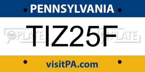 TIZ25F Pennsylvania License Plate