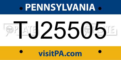 TJ25505 Pennsylvania License Plate