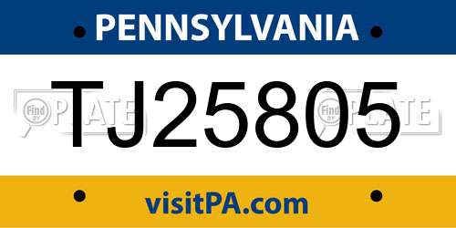 TJ25805 Pennsylvania License Plate
