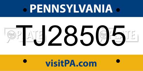 TJ28505 Pennsylvania License Plate