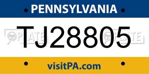 TJ28805 Pennsylvania License Plate