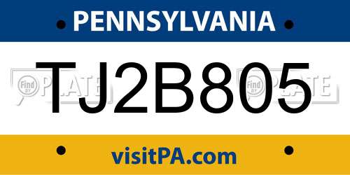 TJ2B805 Pennsylvania License Plate