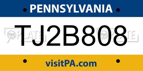 TJ2B808 Pennsylvania License Plate