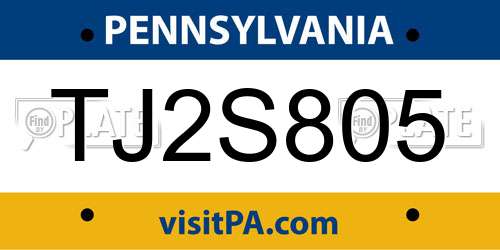 TJ2S805 Pennsylvania License Plate