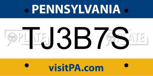 TJ3B7S Pennsylvania License Plate