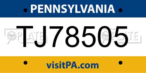 TJ78505 Pennsylvania License Plate
