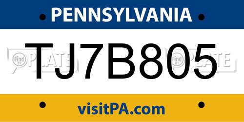 TJ7B805 Pennsylvania License Plate