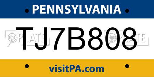 TJ7B808 Pennsylvania License Plate