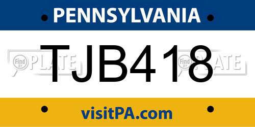TJB418 Pennsylvania License Plate