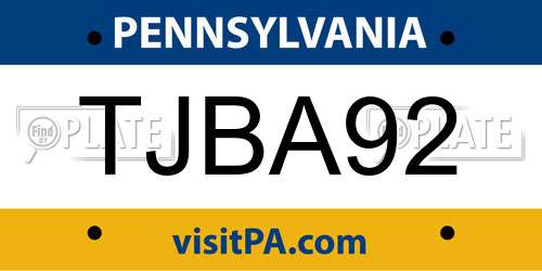TJBA92 Pennsylvania License Plate