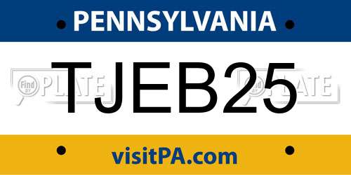 TJEB25 Pennsylvania License Plate