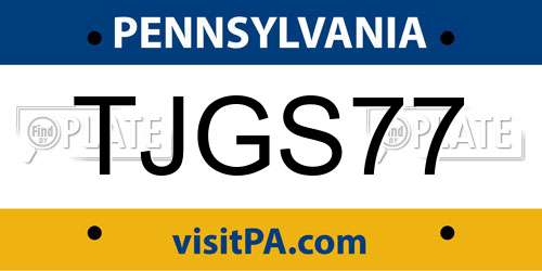 TJGS77 Pennsylvania License Plate