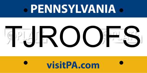 TJROOFS Pennsylvania License Plate