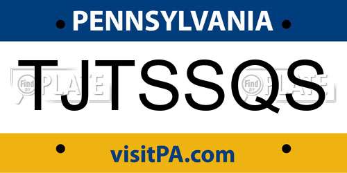 TJTSSQS Pennsylvania License Plate