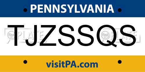 TJZSSQS Pennsylvania License Plate