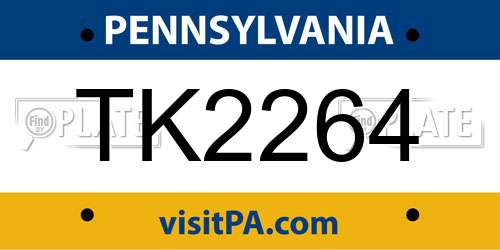 TK2264 Pennsylvania License Plate