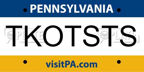 TKOTSTS Pennsylvania License Plate