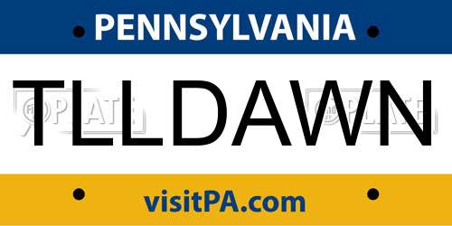 TLLDAWN Pennsylvania License Plate