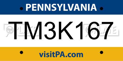 TM3K167 Pennsylvania License Plate