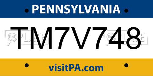 TM7V748 Pennsylvania License Plate