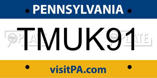 TMUK91 Pennsylvania License Plate