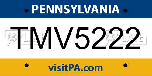 TMV5222 Pennsylvania License Plate