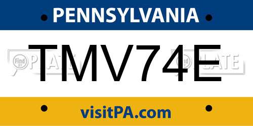 TMV74E Pennsylvania License Plate