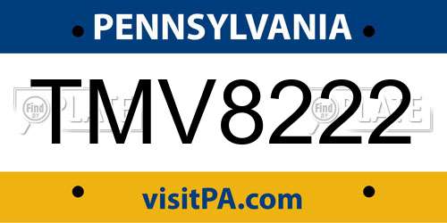 TMV8222 Pennsylvania License Plate
