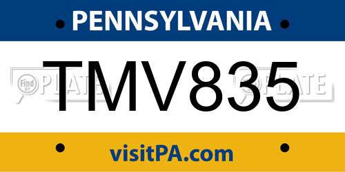 TMV835 Pennsylvania License Plate