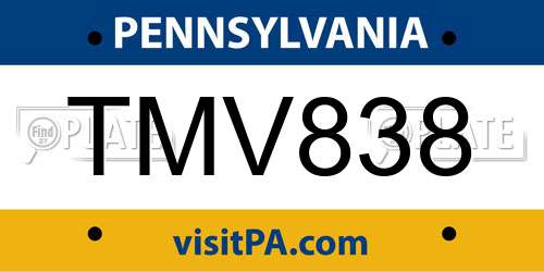 TMV838 Pennsylvania License Plate