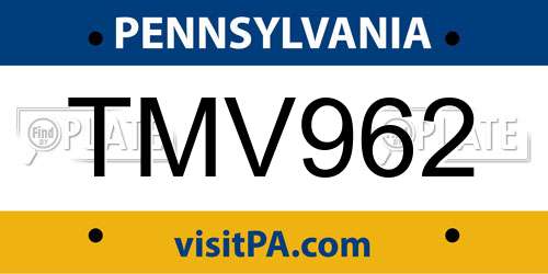 TMV962 Pennsylvania License Plate