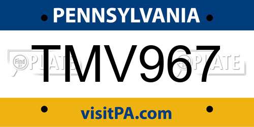 TMV967 Pennsylvania License Plate